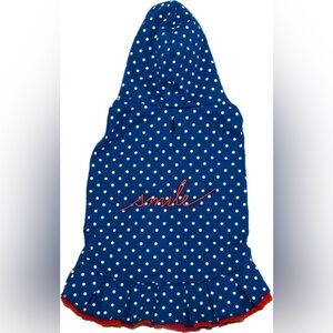 Ellen DeGeneres "Smile" Red and Blue Polka Dot Hoodie Dog Outfit